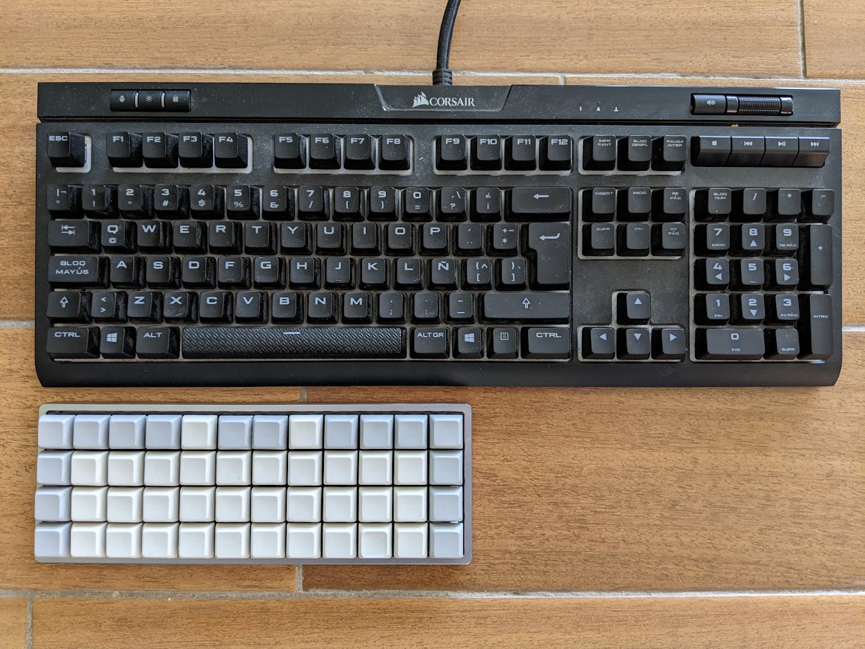Comparison of 100% and 40% keyboard sizes