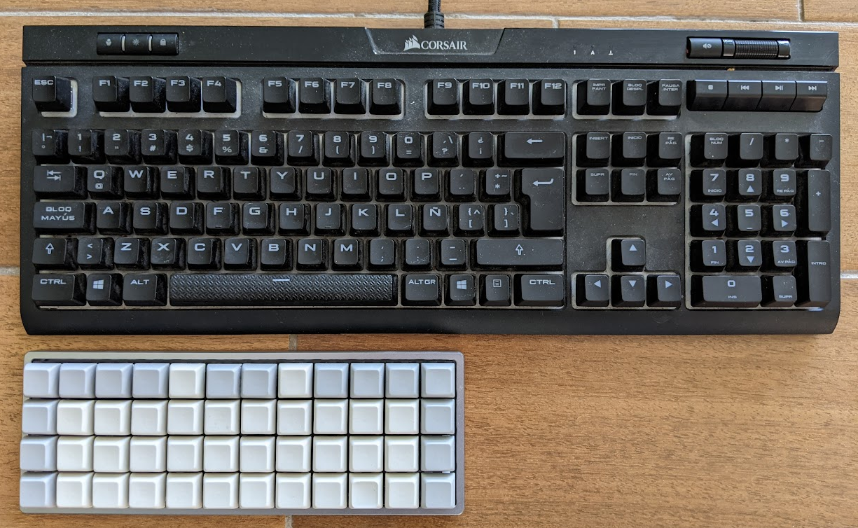 Comparison of a 100% and a 40% keyboard.